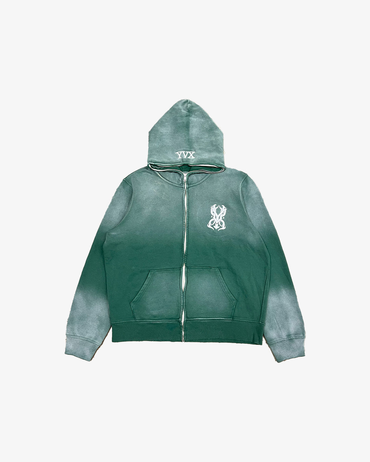 Sunfaded Monogram Zip Hoodie Green front 4:5