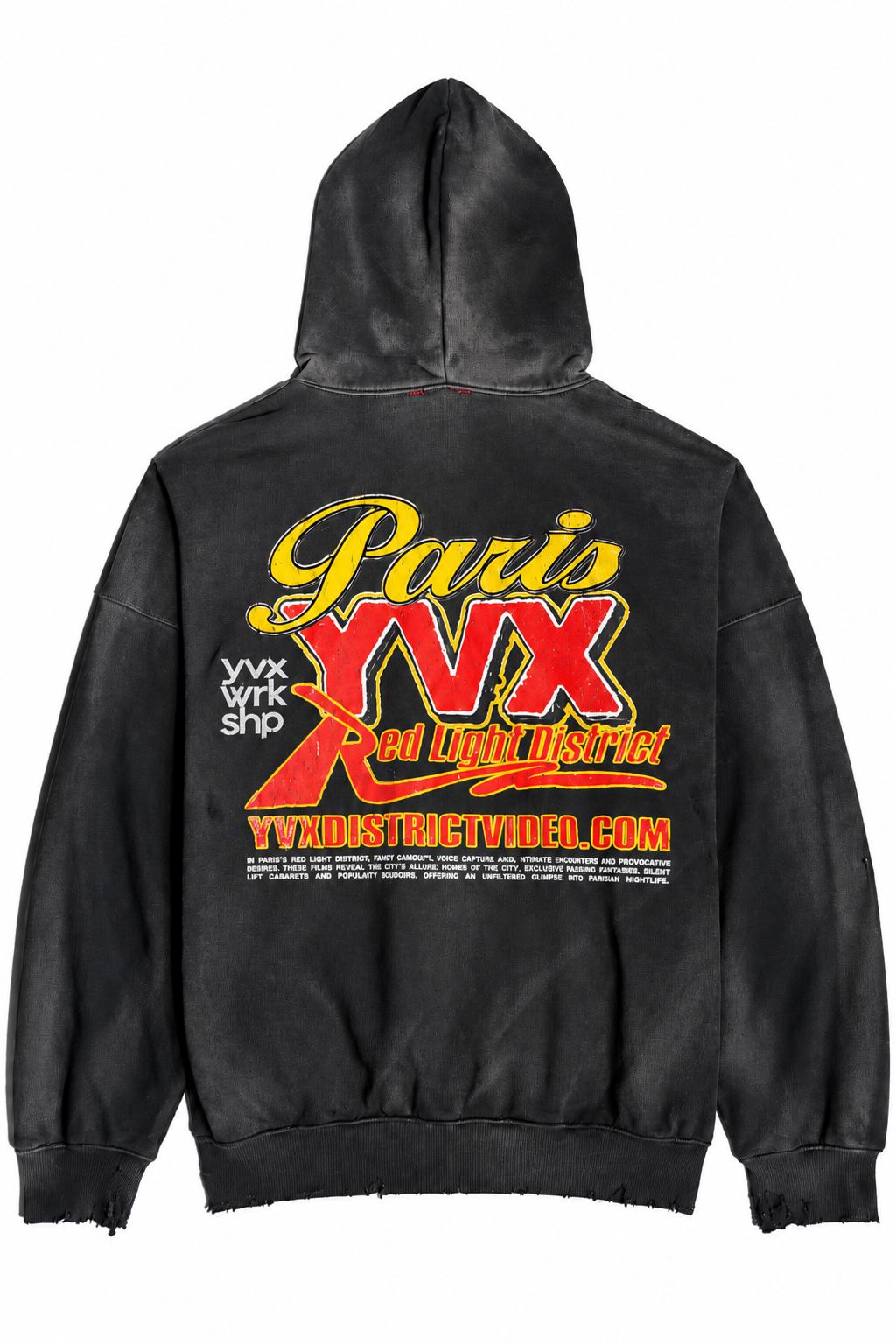 YVX Paris Hooded Sweatshirt Sunfade Black back view on white background