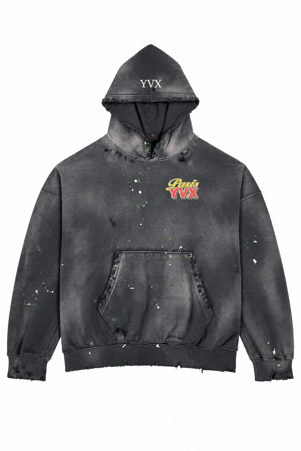 YVX Paris Hooded Sweatshirt Sunfade Black front view on white background