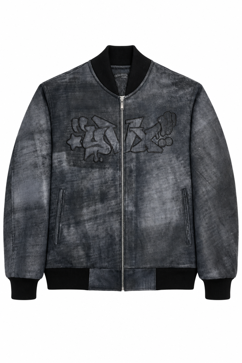 YVX Jetset Monogram Leather Jacket Black front view