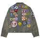 YVX Workshop Patch Spine Jacket Grey, back view with embroidered vintage scout patches on white background