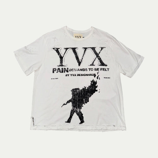 "Burning Man" Destroyed Box Fit Tee in White