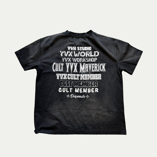 "Cult Member Maverick" Tee in Sun-Faded Black (Large)