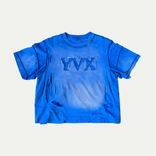 Double-Layer Sun-Faded "French Blue" Distressed Tee